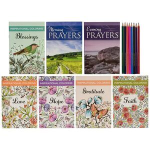 Prayer Books and Inspirational Coloring Books with Colored Pencils Gift Set